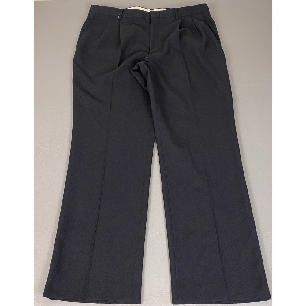 Vintage Pleated Dress Pants Men's 40x32 Botany 500 Navy Blue Wool Blend Made USA